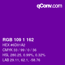 カラーコード: RGB 109 1 162 | qconv.com