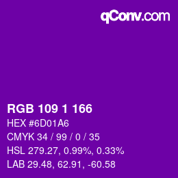 Color code: RGB 109 1 166 | qconv.com