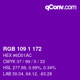 カラーコード: RGB 109 1 172 | qconv.com