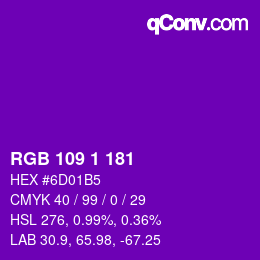 Color code: RGB 109 1 181 | qconv.com