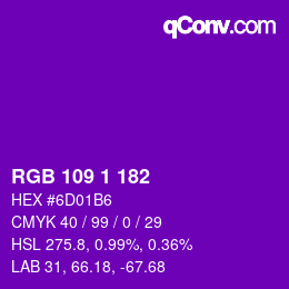 Color code: RGB 109 1 182 | qconv.com