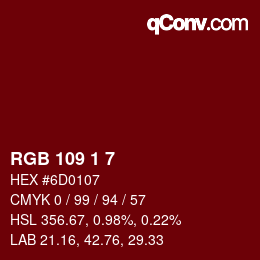 Color code: RGB 109 1 7 | qconv.com