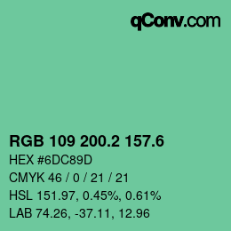 カラーコード: RGB 109 200.2 157.6 | qconv.com