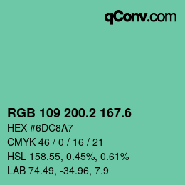 カラーコード: RGB 109 200.2 167.6 | qconv.com