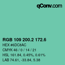 カラーコード: RGB 109 200.2 172.6 | qconv.com
