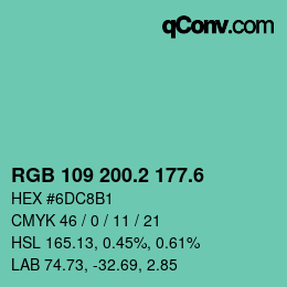 カラーコード: RGB 109 200.2 177.6 | qconv.com
