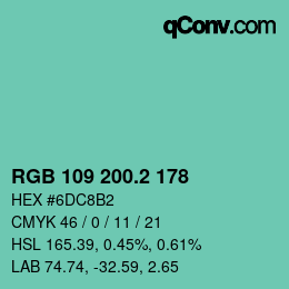 カラーコード: RGB 109 200.2 178 | qconv.com