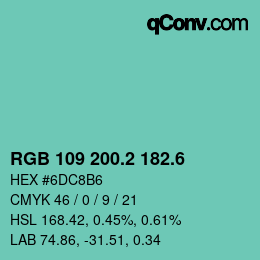 カラーコード: RGB 109 200.2 182.6 | qconv.com