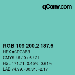 カラーコード: RGB 109 200.2 187.6 | qconv.com