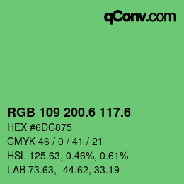 カラーコード: RGB 109 200.6 117.6 | qconv.com