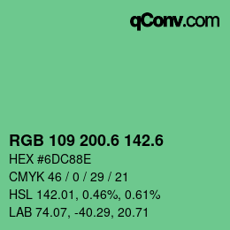 カラーコード: RGB 109 200.6 142.6 | qconv.com