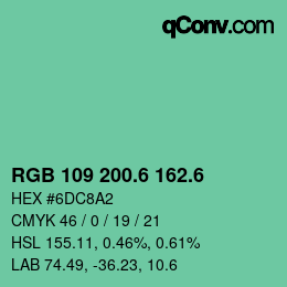 カラーコード: RGB 109 200.6 162.6 | qconv.com