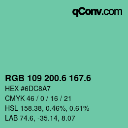 カラーコード: RGB 109 200.6 167.6 | qconv.com