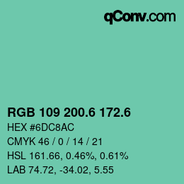カラーコード: RGB 109 200.6 172.6 | qconv.com