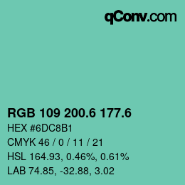 カラーコード: RGB 109 200.6 177.6 | qconv.com