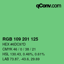 Color code: RGB 109 201 125 | qconv.com