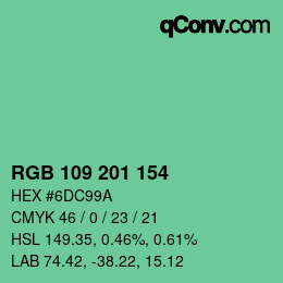 Color code: RGB 109 201 154 | qconv.com