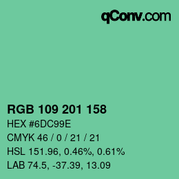 Color code: RGB 109 201 158 | qconv.com