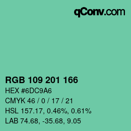Color code: RGB 109 201 166 | qconv.com