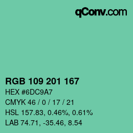 Color code: RGB 109 201 167 | qconv.com