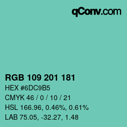 Color code: RGB 109 201 181 | qconv.com