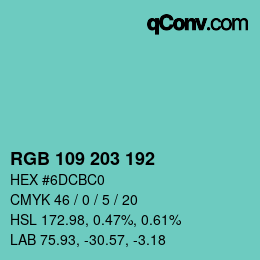 Color code: RGB 109 203 192 | qconv.com