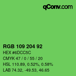 颜色代码: RGB 109 204 92 | qconv.com