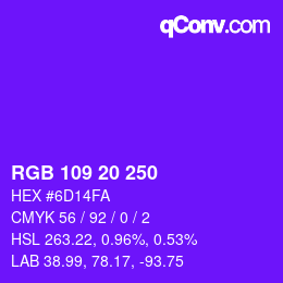 颜色代码: RGB 109 20 250 | qconv.com