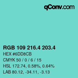 カラーコード: RGB 109 216.4 203.4 | qconv.com