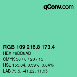 カラーコード: RGB 109 216.8 173.4 | qconv.com