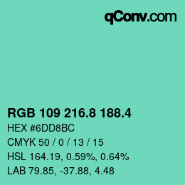 カラーコード: RGB 109 216.8 188.4 | qconv.com