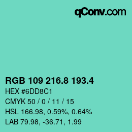 カラーコード: RGB 109 216.8 193.4 | qconv.com