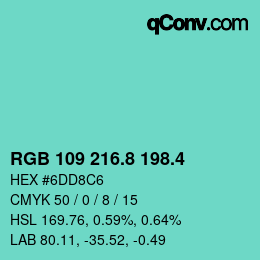 カラーコード: RGB 109 216.8 198.4 | qconv.com