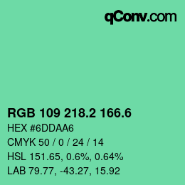 カラーコード: RGB 109 218.2 166.6 | qconv.com