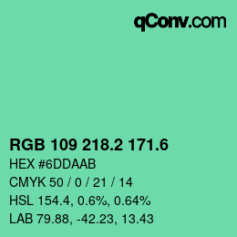 カラーコード: RGB 109 218.2 171.6 | qconv.com