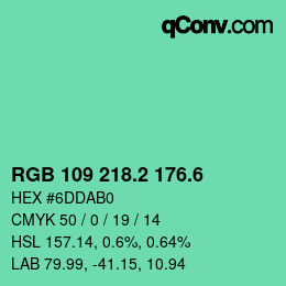 カラーコード: RGB 109 218.2 176.6 | qconv.com