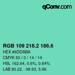 カラーコード: RGB 109 218.2 186.6 | qconv.com