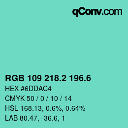 カラーコード: RGB 109 218.2 196.6 | qconv.com