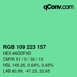 颜色代码: RGB 109 223 157 | qconv.com