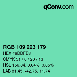 Color code: RGB 109 223 179 | qconv.com