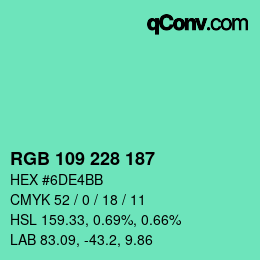 Color code: RGB 109 228 187 | qconv.com