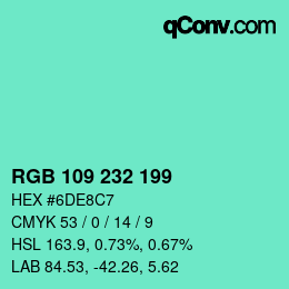 Color code: RGB 109 232 199 | qconv.com