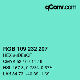 Color code: RGB 109 232 207 | qconv.com