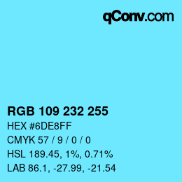 Color code: RGB 109 232 255 | qconv.com