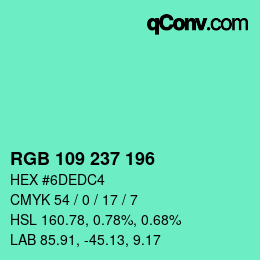 Color code: RGB 109 237 196 | qconv.com