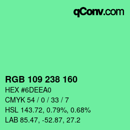 Color code: RGB 109 238 160 | qconv.com