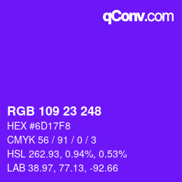 Color code: RGB 109 23 248 | qconv.com
