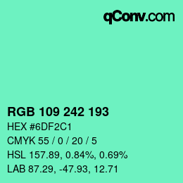 Color code: RGB 109 242 193 | qconv.com