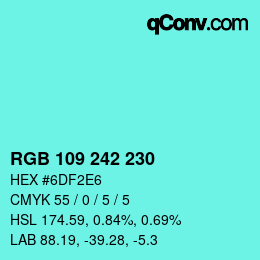 Color code: RGB 109 242 230 | qconv.com