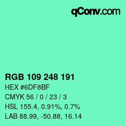 Color code: RGB 109 248 191 | qconv.com